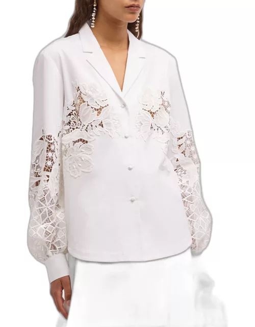 Lace-Inset Button-Down Shirt
