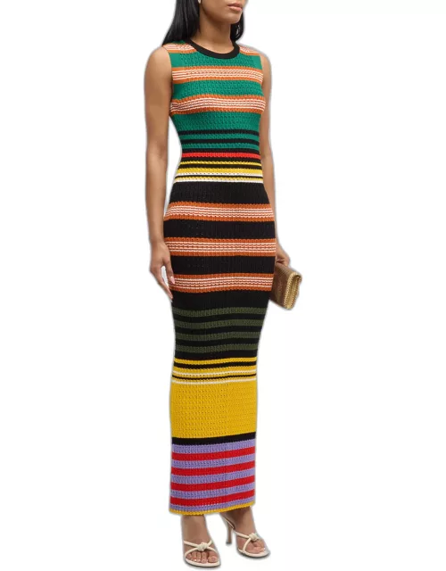 Lowry Striped Pointelle-Knit Sleeveless Maxi Dres