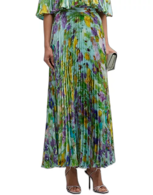 Pleated Floral-Print Maxi Skirt