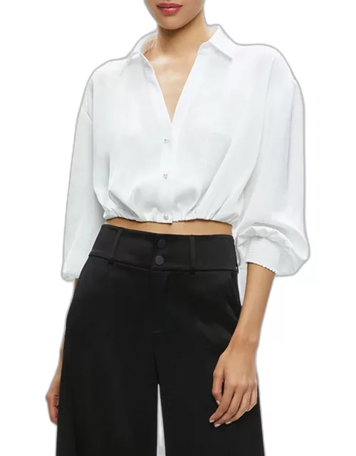 Pierre Cropped Button-Front Satin Shirt