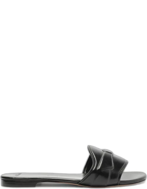 Clarita Leather Embossed Bow Slide Sandal