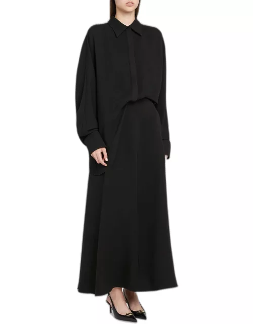 Long-Sleeve Cady Couture Maxi Shirtdres