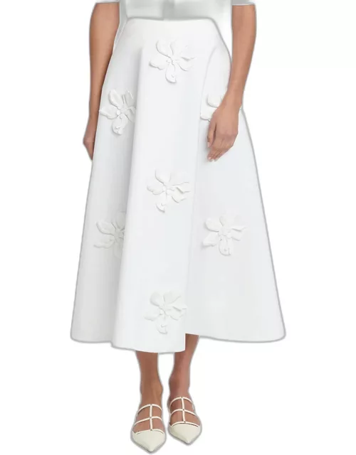 Floral Embroidered Poplin Midi Skirt