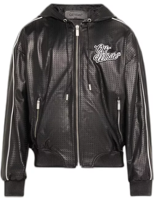 Men's 90s Leather Mesh Logo Zip Jacket