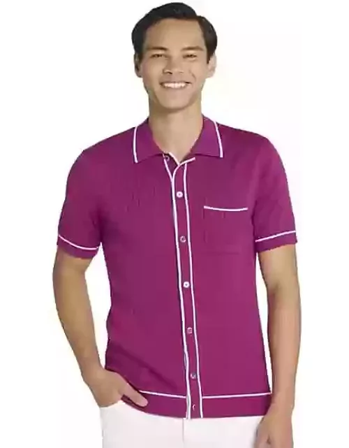 Paisley & Gray Men's Slim Fit Tipped Collar Polo Shirt Purple