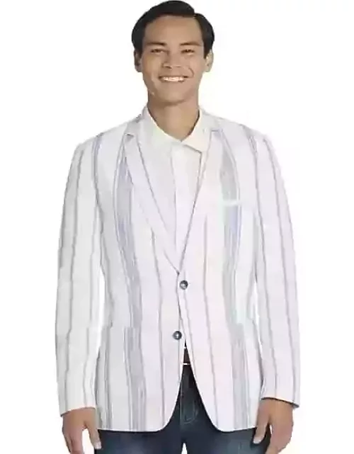 Paisley & Gray Men's Slim Fit Linen Blend Variegated Stripe Sport Coat White