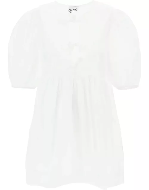 GANNI mini poplin dress with balloon sleeve