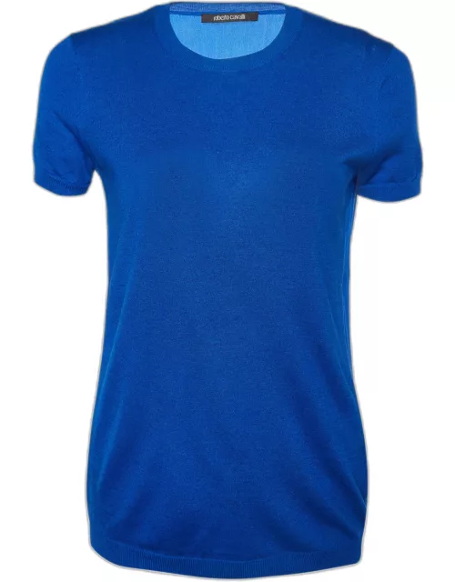 Roberto Cavalli Blue Silk & Cashmere Short Sleeve Jumper