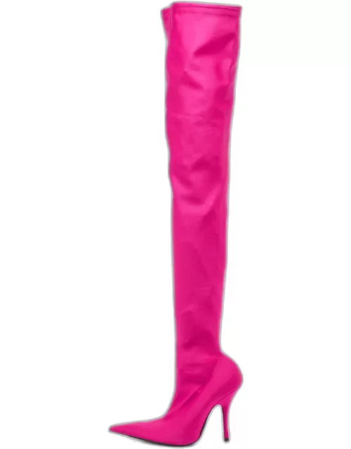 Balenciaga Pink Satin Knife Over The Knee Boot