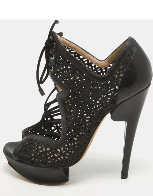 Nicholas Kirkwood Black Mesh and Leather Cutout Lace Up Bootie