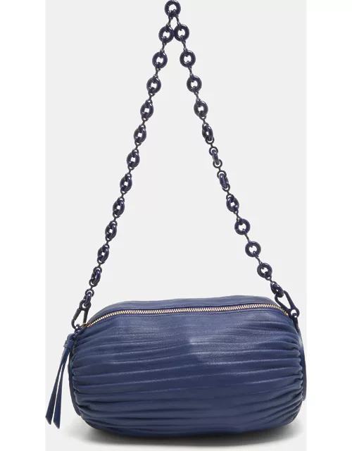 Loewe Blue Leather Pleated Bracelet Pouch Bag