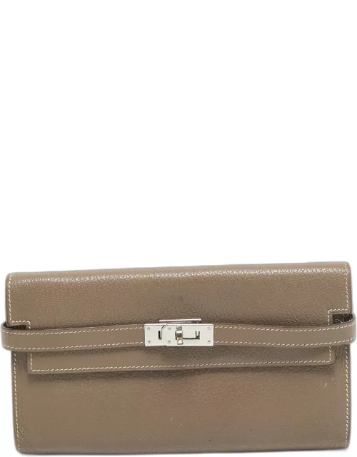Hermes Taupe Chevre Leather Kelly Classic Wallet