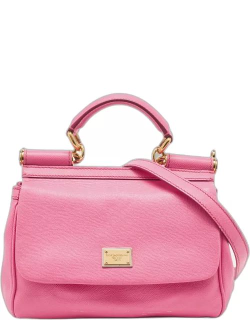 Dolce & Gabbana Pink Leather Medium Miss Sicily Top Handle Bag
