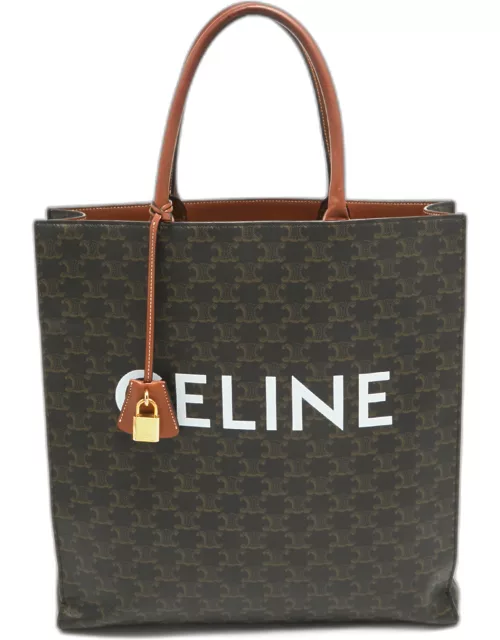 Celine Dark Brown Triomphe Coated Canvas and Leather Medium Vertical Cabas Tote