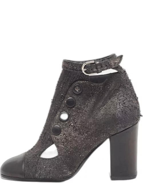 Chanel Grey/Black Snakeskin Embossed Leather and Leather Ankle Boot
