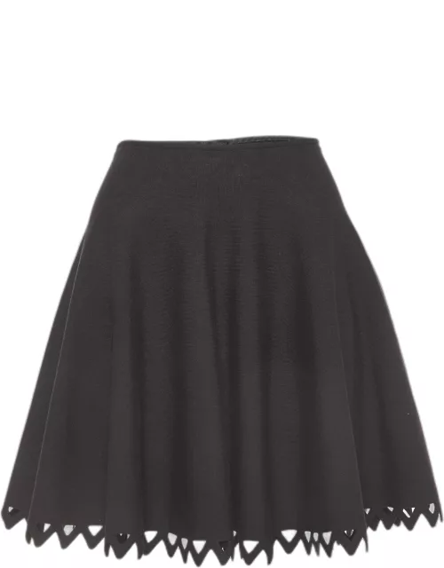 Alaia Black Knit Scallop Cut-Out Hem Flared Mini Skirt