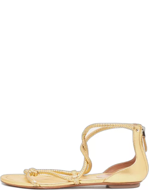 Alaia Gold Studded Leather Strappy Flat Sandal