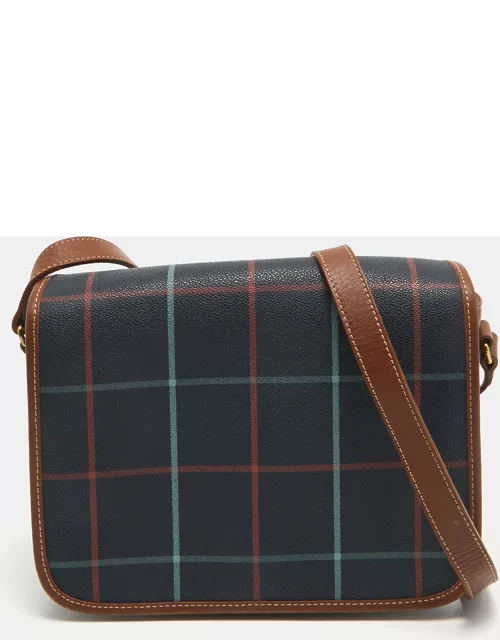 Burberry Navy Blue/Multicolor Coated Canvas Checkered Flap Bag