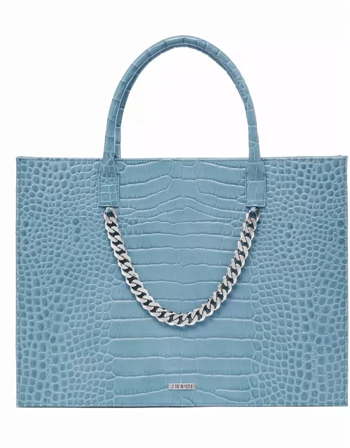 Croc-Embossed Leather Tote Bag - Garda Blue