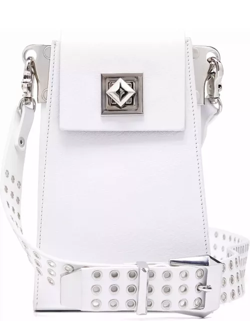 Cross Body Leather Phone Pouch White