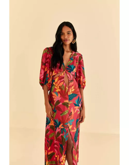 Red Rooster Leaves Short Sleeve Maxi Dress, ROOSTER LEAVES RED /