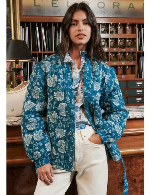 PETITE MENDIGOTE Olivia Quilted Floral Jacket - Bleu Dauphin