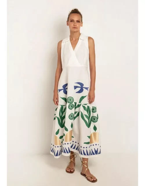 GREEK ARCHAIC KORI Sun Colour Block Dress - White/Green