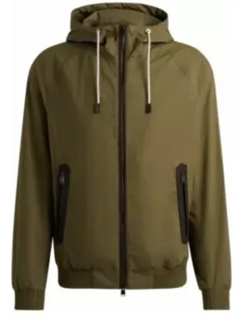 Cotton-poplin hooded jacket with faux-leather trims- Light Green Men's Casual Jacket