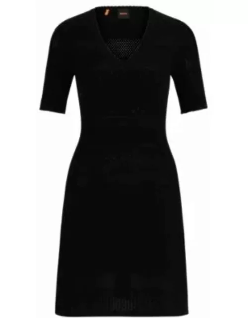 Knitted dress with mixed structures- Black Women's Knitted Dresse