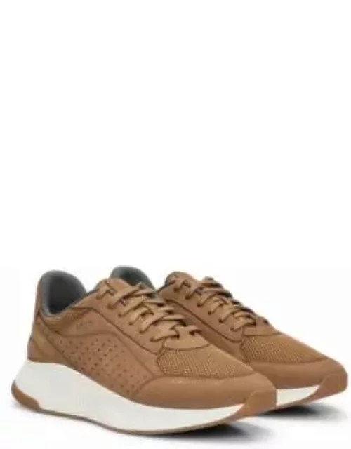 TTNM EVO leather lace-up trainers with mesh trims- Beige Men's Sneaker