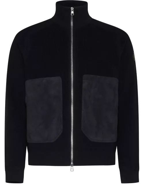 Moncler Knit And Suede Cardigan