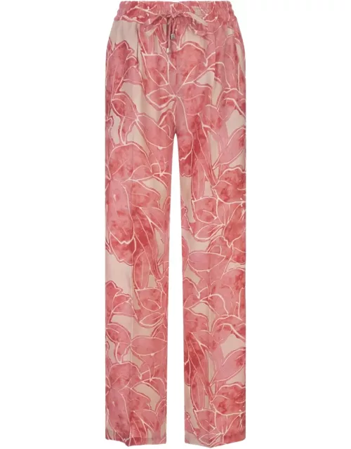 Kiton Printed Silk Drawstring Trousers In Pink