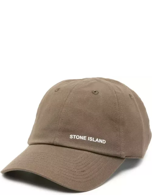 Stone Island Military Green Baseball Hat With Embossed Print