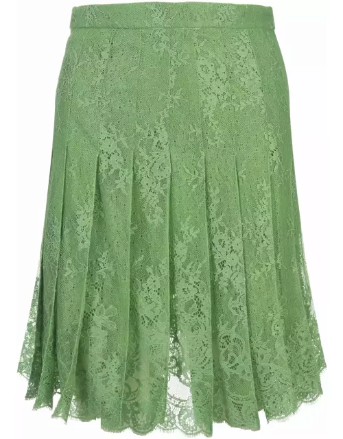 Ermanno Scervino Green Lace Pleated Skirt