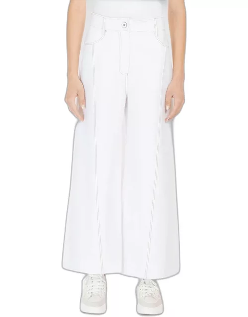 Foster Cropped Wide-Leg Topstitched Pant