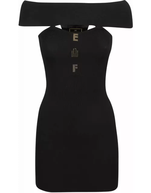 Elisabetta Franchi Logo Plaque Off-shoulder Knit Mini Dres