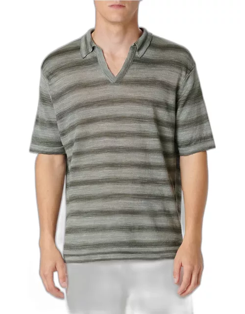 Men's Striped Linen Sweater with Johnny Collar