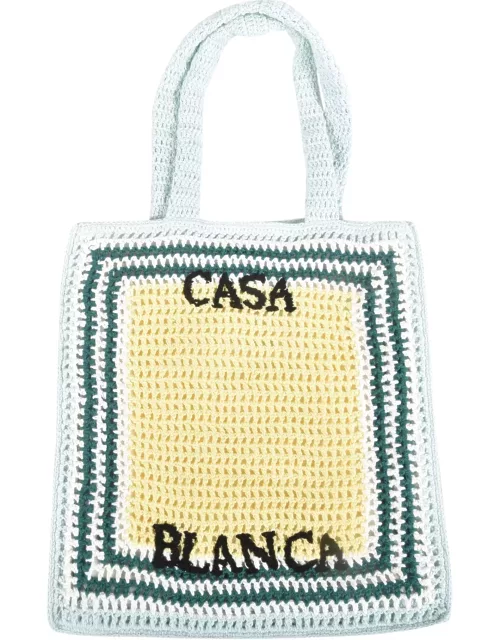 Casablanca Crocheted Tennis Tote Bag In Green, Yellow And White