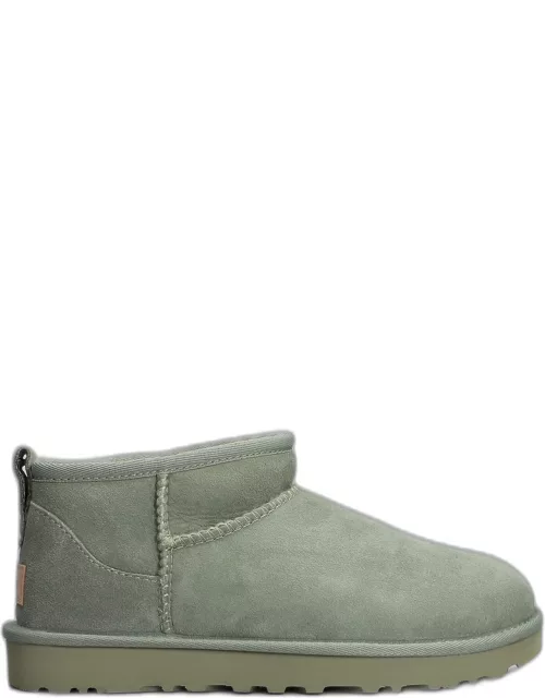 UGG Classic Ultra Mini Low Heels Ankle Boots In Green Suede