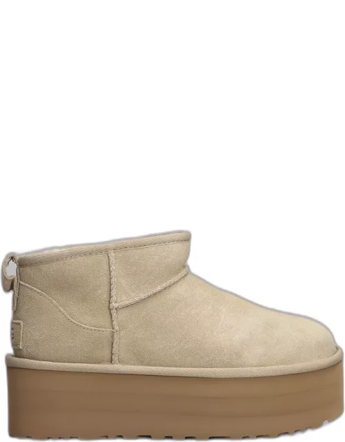 UGG Classic Ultra Mini P Low Heels Ankle Boots In Beige Suede