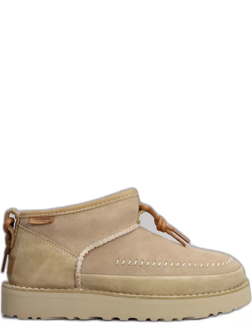 UGG Ultra Mini Crafted Low Heels Ankle Boots In Beige Suede