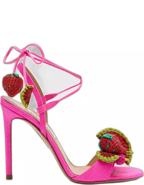Strawberry Punch Raffia Ankle-Tie Sandal
