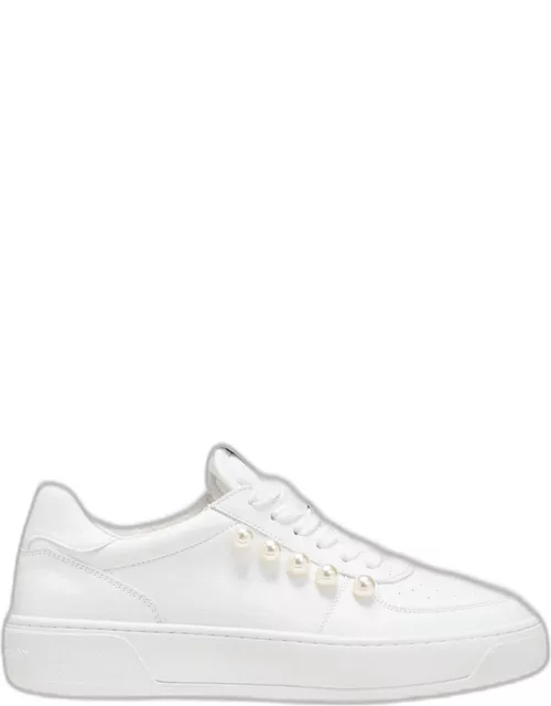 Leather Pearly Stud Low-Top Sneaker