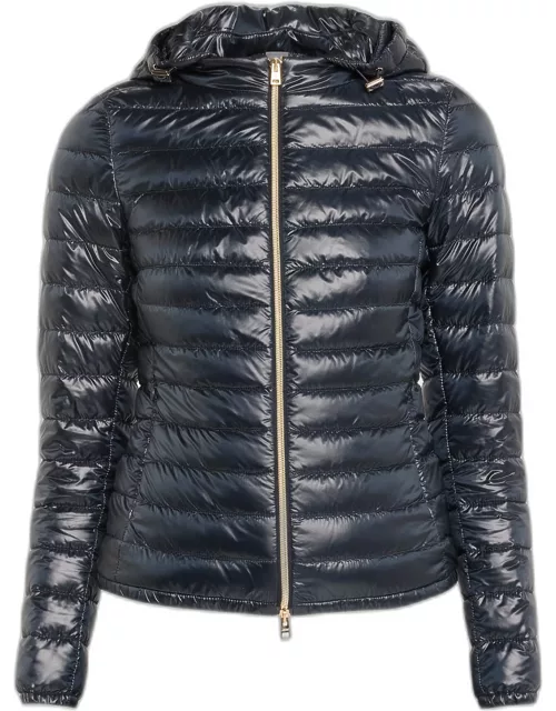Iconico Angela Water-Resistant Nylon Ultralight Hooded Puffer Jacket