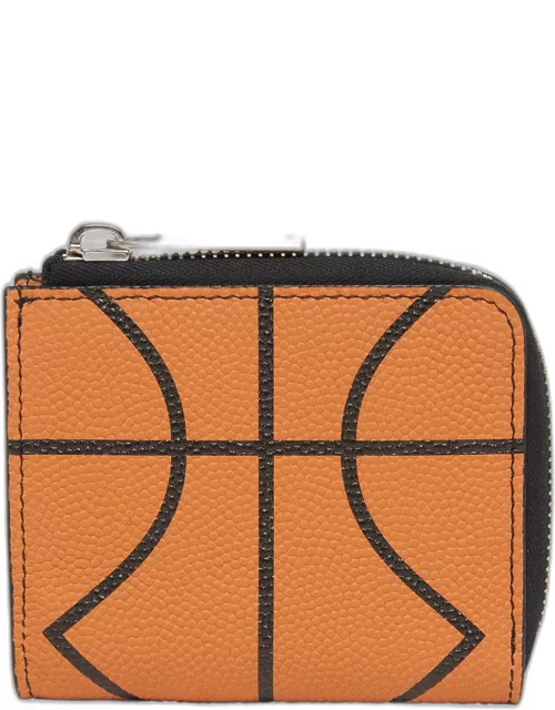 Men's Leather Basketball-Print Zip Wallet