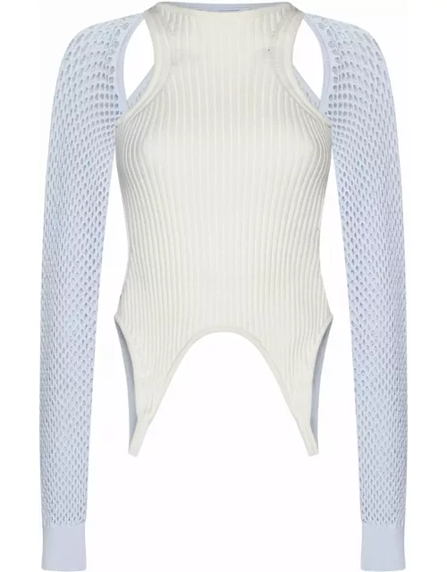 Off-White Ribbed And Mesh Knit Top