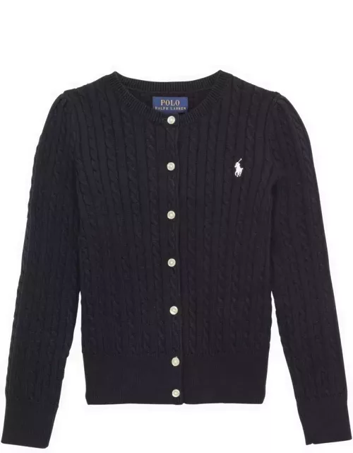 Navy blue cotton cable-knit cardigan