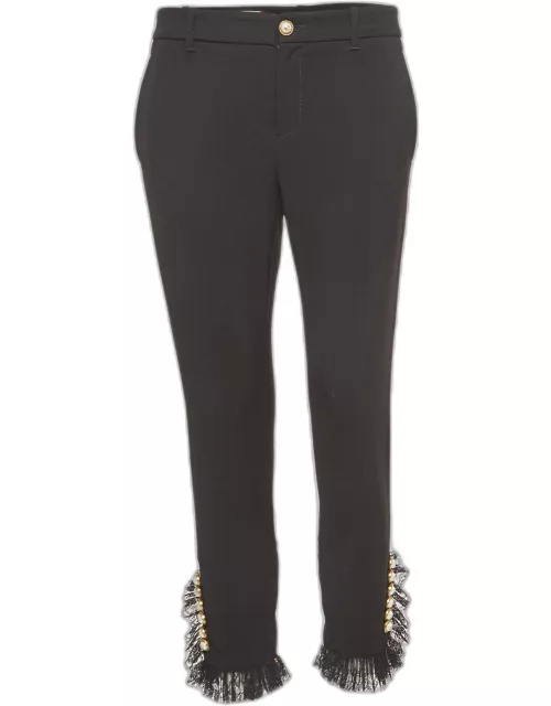 Gucci Black Stretch Cotton Lace Trimmed Skinny Pants