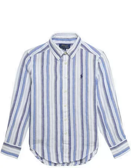 White/blue striped linen button-down shirt