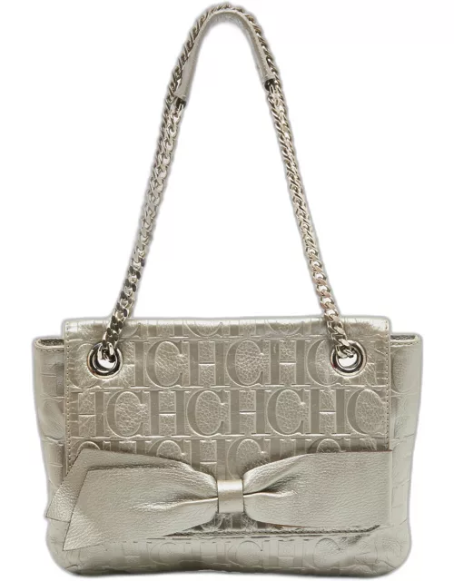 CH Carolina Herrera Grey Monogram Leather Audrey Shoulder Bag